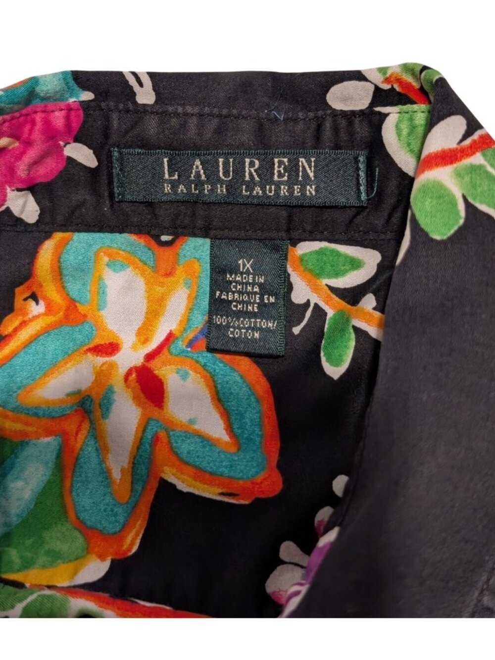 Lauren Ralph Lauren Womens Colorful Paisley Floral Button-Down Blouse 1X Black - Picture 7 of 16